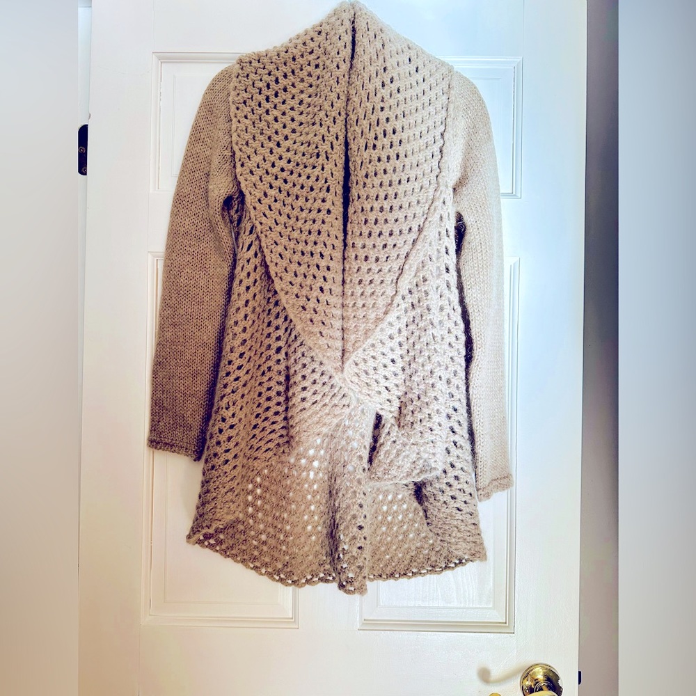 Anthropologie Elsamanda tan/beige front knit cardigan. Italian mohair wool blend